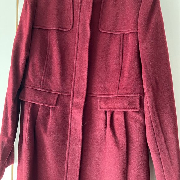 NWT! LOFT Burgundy Zip Collarless Winter Coat - 52% Wool - Size Medium - Picture 5 of 6